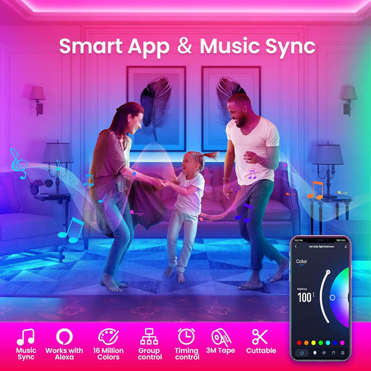 TJOY_50ft/100ft/200ft_Smart_Led_Strip_Lights_for_Bedroom,_Work_with_Alexa,_RGB_Color_Changing_Music_Sync_Led_Lights_with_App_Remote,Multi-Color_Wireless_Led_Strip_Lighting_for_Bedroom_(APP+Remote+Voice)