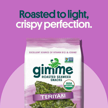 Gimme Seaweed Organic Premium Roasted Seaweed Snacks, Teriyaki, 20 Count, Keto, Vegan, Gluten-Free, Great Source of Omega3s and Iodine, Healthy On-The-Go Snack for Kids and Adults