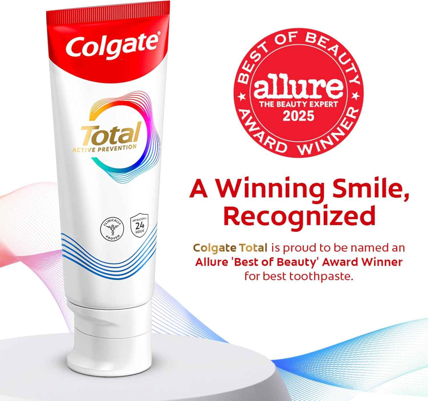 Colgate Total Whitening Toothpaste Paste, Fluoride, Antibacterial, for Plaque, Gingivitis, Sensitivity, Stain Removal, Clinically Proven, Mint, Teeth Whitening, Stannous Fluoride