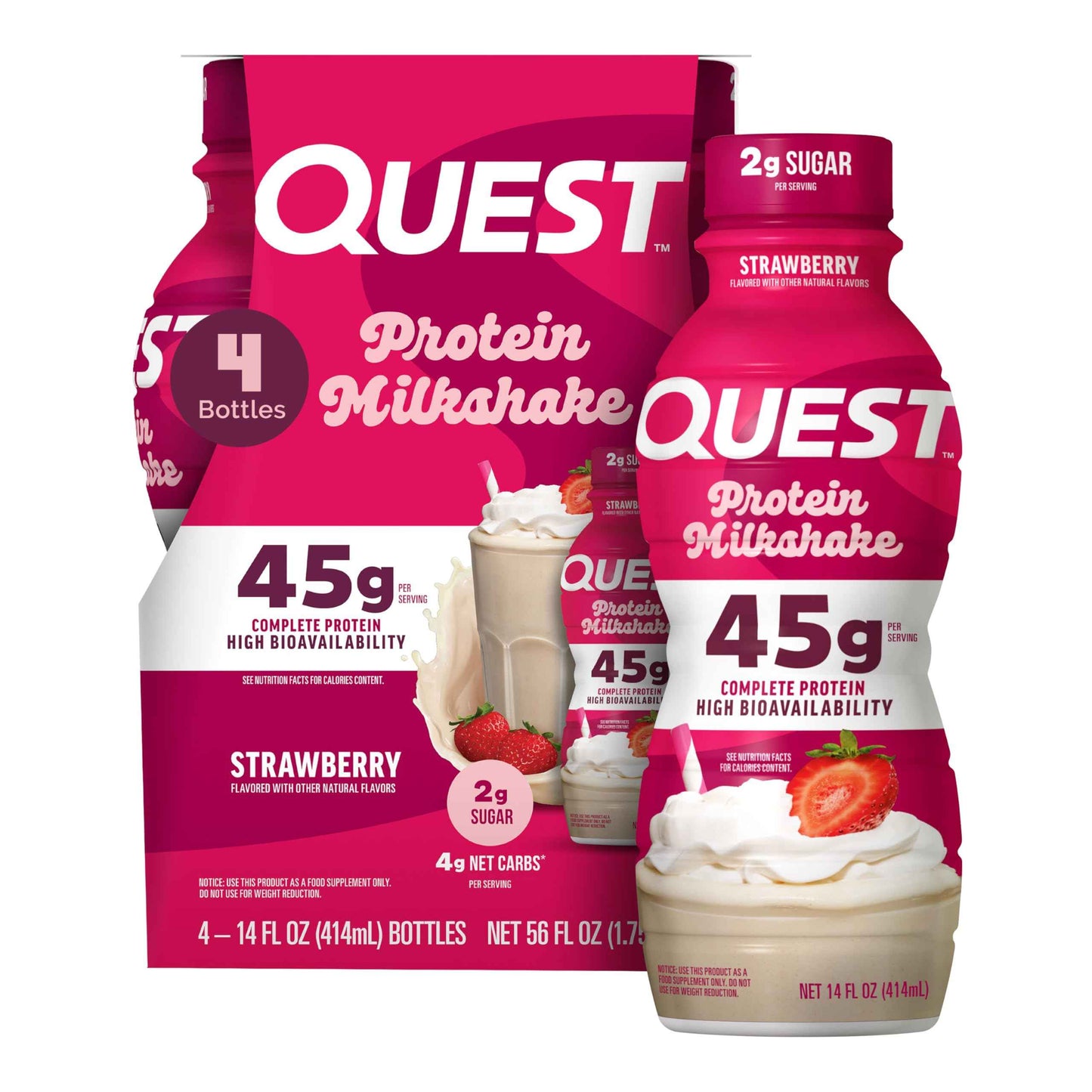 Quest Nutrition Protein Shake, 45g Protein, 2g Sugar, 4g Net Carbs, Ready to Drink, Gluten Free