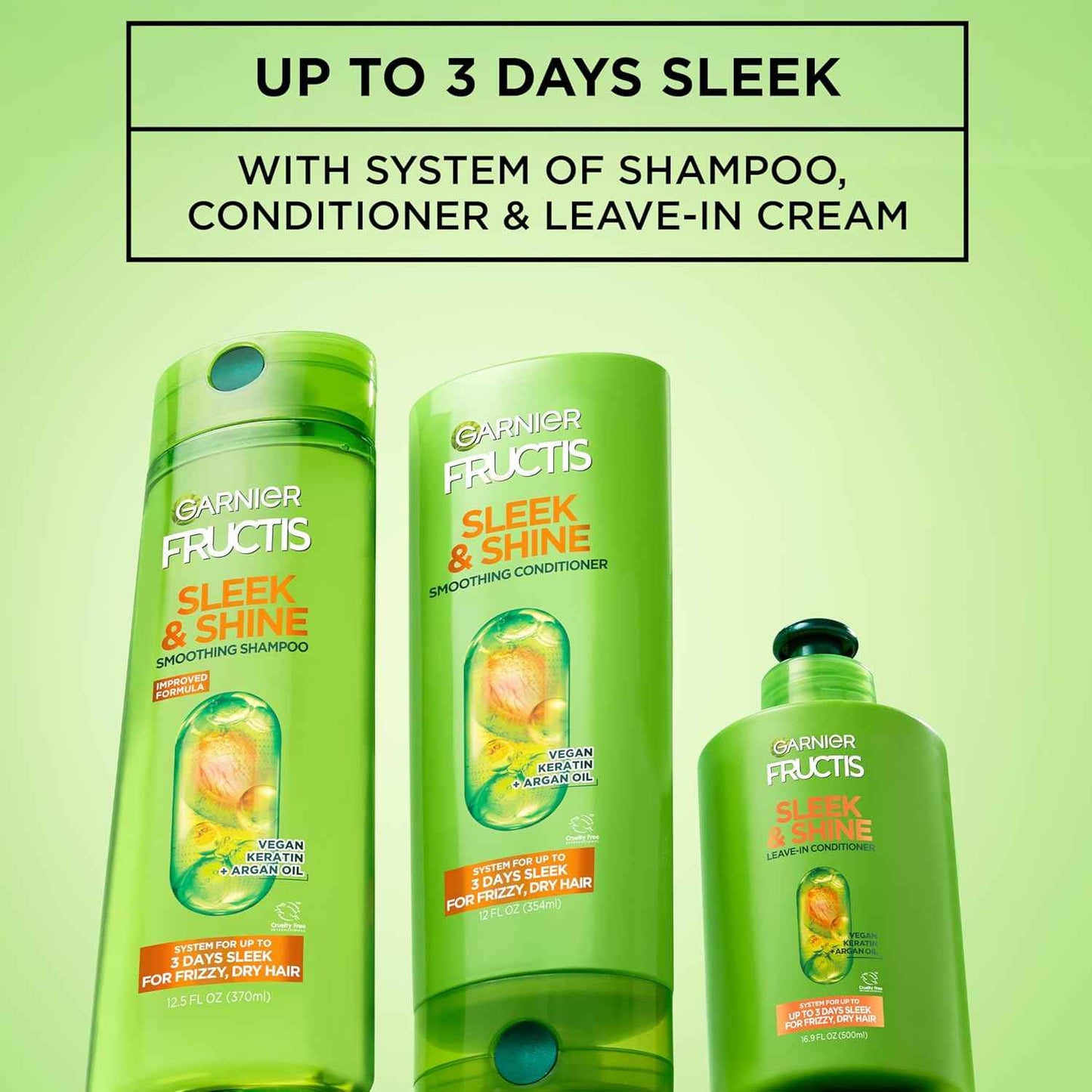 Garnier Fructis Sleek and Shine Intense Smooth Leave In Conditioner, Conditioning Hair Cream for Frizzy, Dry Hair, Plant Keratin + Argan Oil