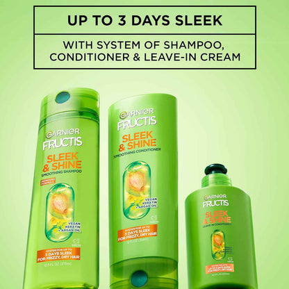 Garnier Fructis Sleek and Shine Intense Smooth Leave In Conditioner, Conditioning Hair Cream for Frizzy, Dry Hair, Plant Keratin + Argan Oil