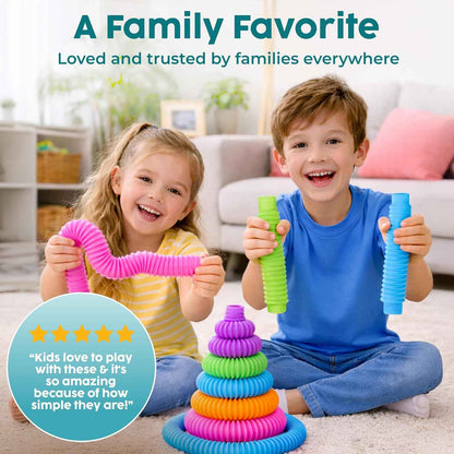 BUNMO Easter Basket Stuffers - Pop Tubes - Fidget Sensory Toys - Creative Learning - Hours of Fun for Kids - Easter Basket Stuffers for Toddler- Tons of Ways to Play - Non-Mouthable 3+
