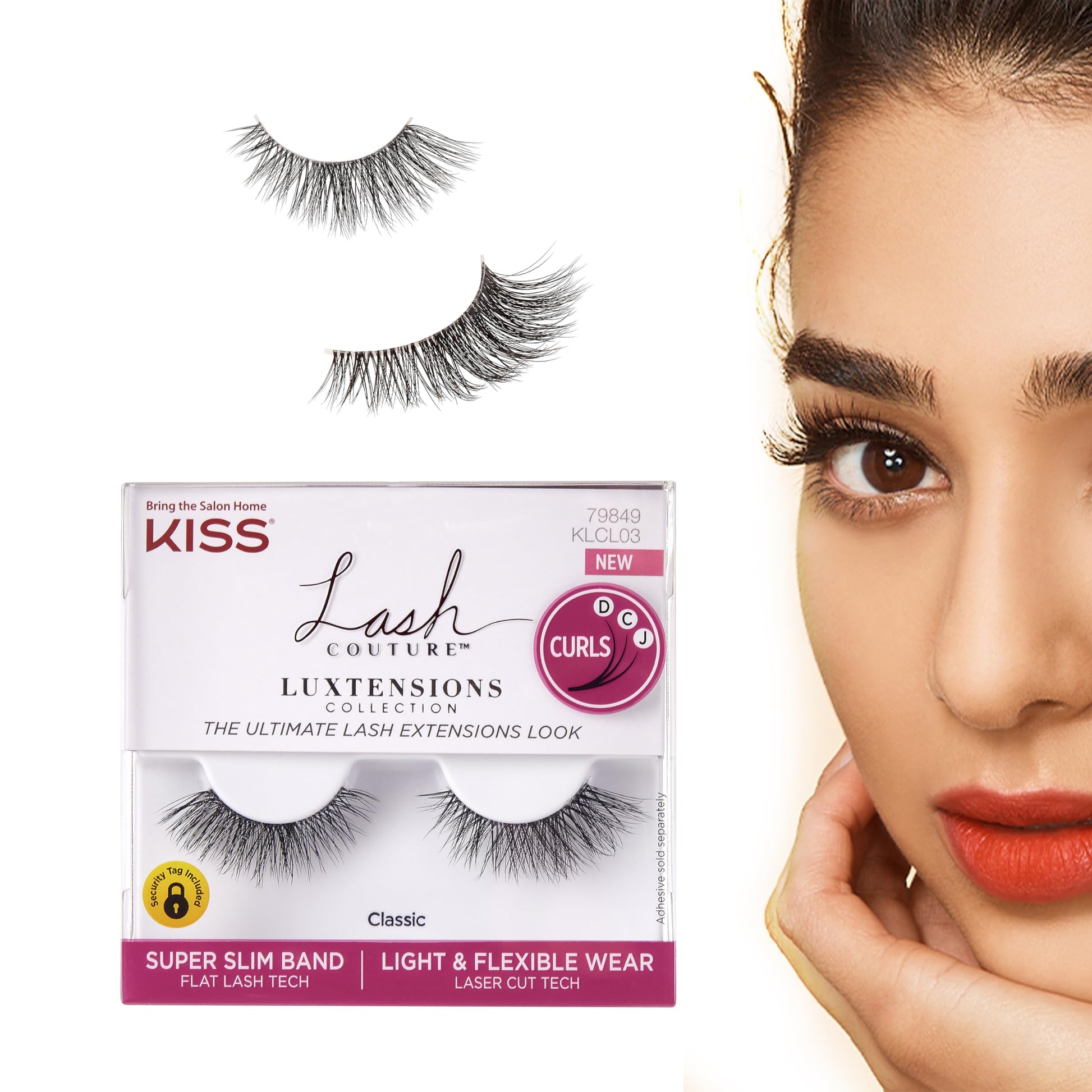 KISS Lash Couture LuXtensions Collection False Eyelashes, Flat Lash Technology, Super Slim Lash Band, Real Lash Extension Fibers, Reusable, Contact Lens Friendly Strip Lashes, Style &amp;#39;Classic&amp;#39;, 1 Pair