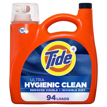 Tide Ultra Hygienic Clean Liquid Laundry Detergent, Original Scent, 132 fl oz, 94 Loads, Removes visible and invisible dirt, Laundry Detergent Liquid
