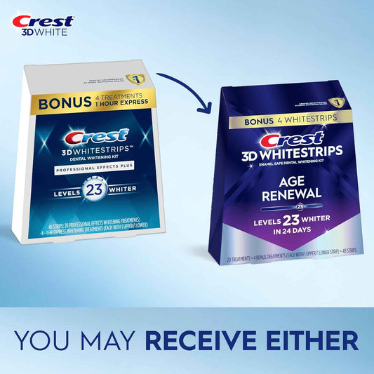 Crest 3D Whitestrips Age Renewal – Teeth Whitening Kit, 24 Treatments (20 + 4 Bonus), Each with 1 Upper/1Lower, 48 Strips – Crest 3DWhite Teeth Whitening Strips