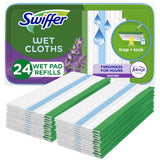Swiffer Sweep + Mop, Wet Pads Refill, Floor Cleaner for Dirt, Dust, Hair, Cleaning Cloths for Mopping Home, Bathroom, Kitchen, All Purpose Multi-Surface Floor Wipes, Lavender, 24ct