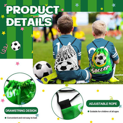 110Pcs Soccer Party Favors Drawstring Bags Soccer Goodie Bag with Mini Ball, Wristband, Slap bracelets, Keychains, Stickers for Soccer Party Supplies