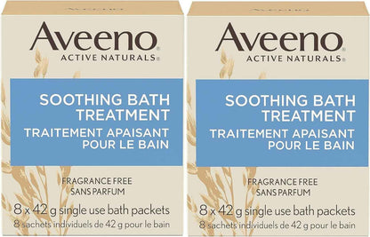 Aveeno Fragrance Free Soothing Bath Treatment, 100% Natural Colloidal Oatmeal, Sensitive Skin Bath Soak for Relief of Dry, Itchy, Irritated Skin Due to Eczema & Hives, Bath Packets