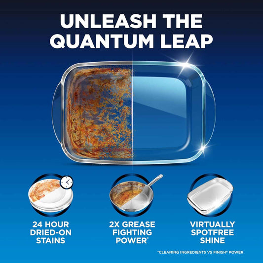 Finish Quantum Dishwasher Pods, No Pre-Rinse Dishwasher Detergent Soap Removes 24HR Dried-On Stain and Grease, Leaving a Virtually Spotless Shine