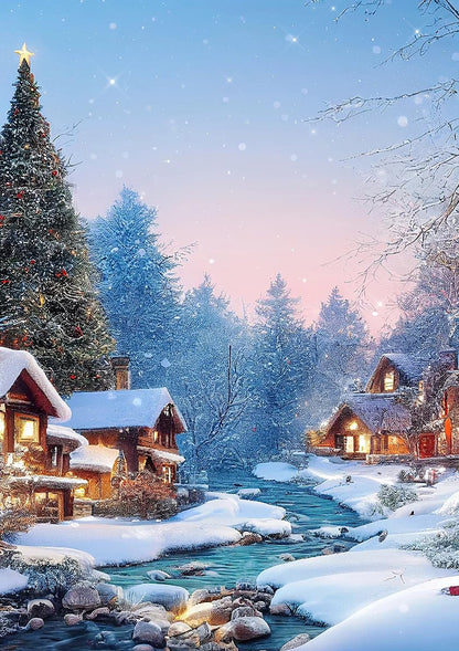 ULLiaN Christmas Diamond Painting Kits for Adults, DIY 5D Full Drill Diamond Art Pictures, Christmas Snow Scene Crystal Rhinestone Embroidery Craft for Winter Home Wall Decor Gifts 12x16inch