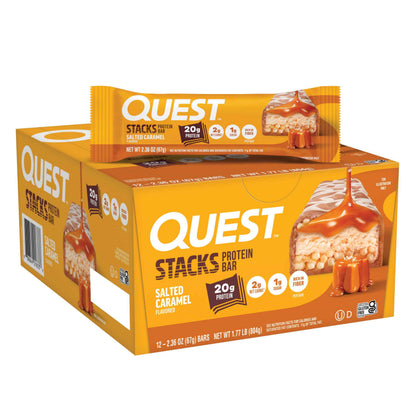 Quest Nutrition Stacks Protein Bars, 20g Protein, 2g Net Carbs, 1g Sugar, High Fiber, Low Sugar, Gluten Free, 12 Count