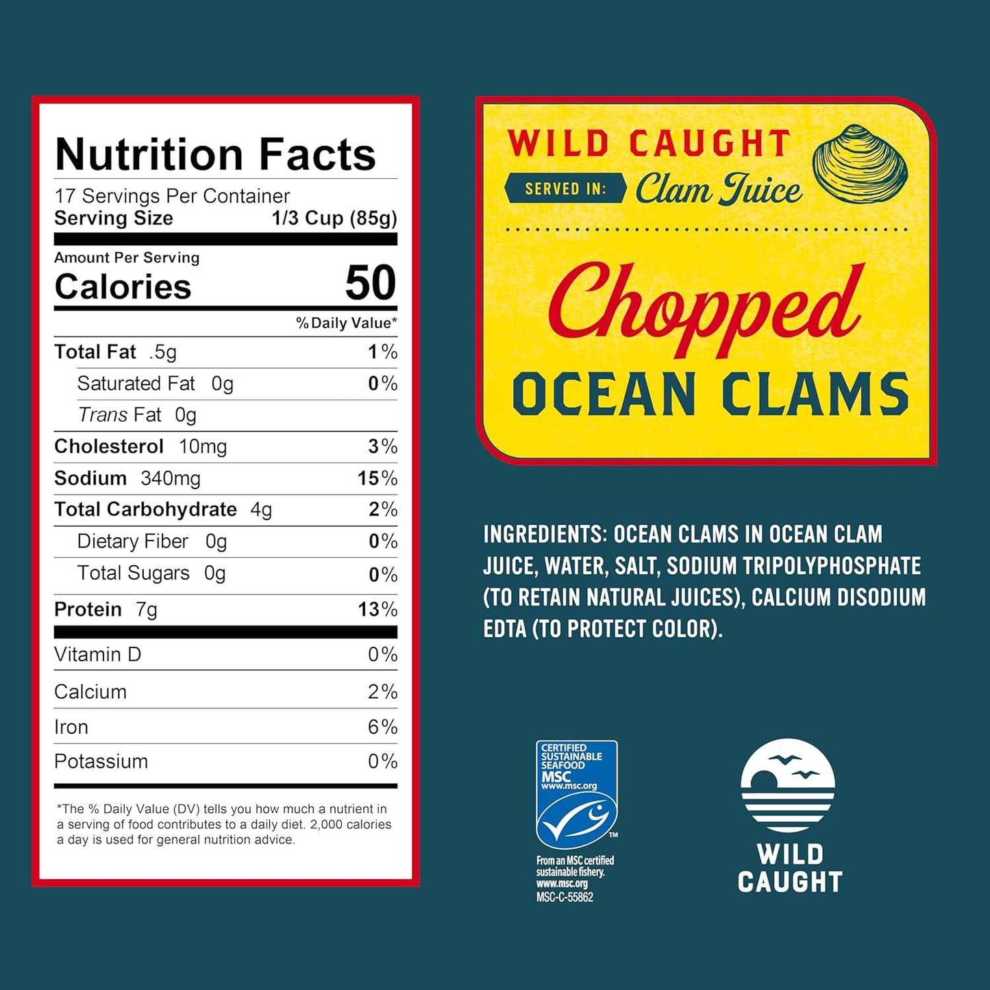 Snow's Ocean Chopped Clams Canned, Can - 7g Protein per Serving - Gluten Free, No MSG, 99% Fat Free - Great for Pasta & Seafood Recipes