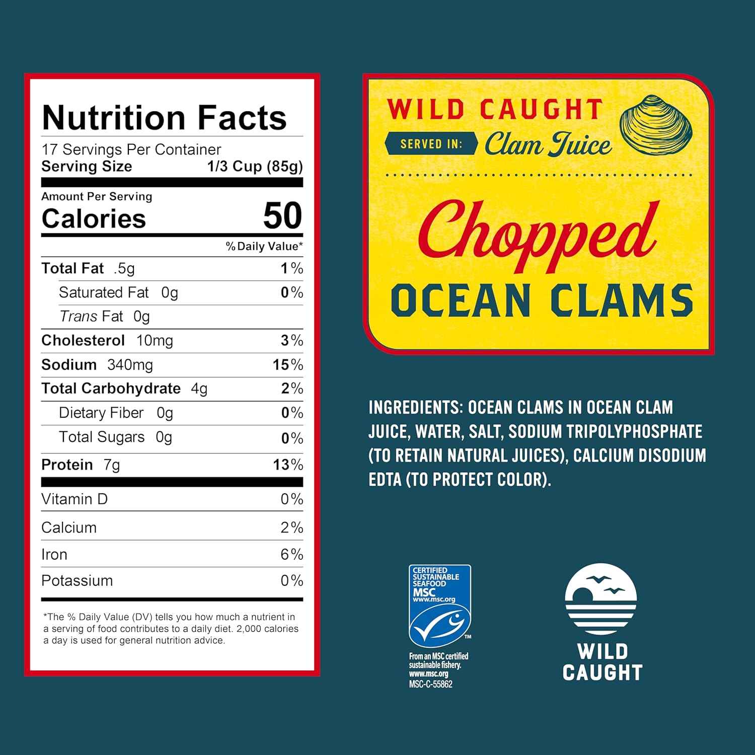 Snow's Ocean Chopped Clams Canned, Can - 7g Protein per Serving - Gluten Free, No MSG, 99% Fat Free - Great for Pasta & Seafood Recipes