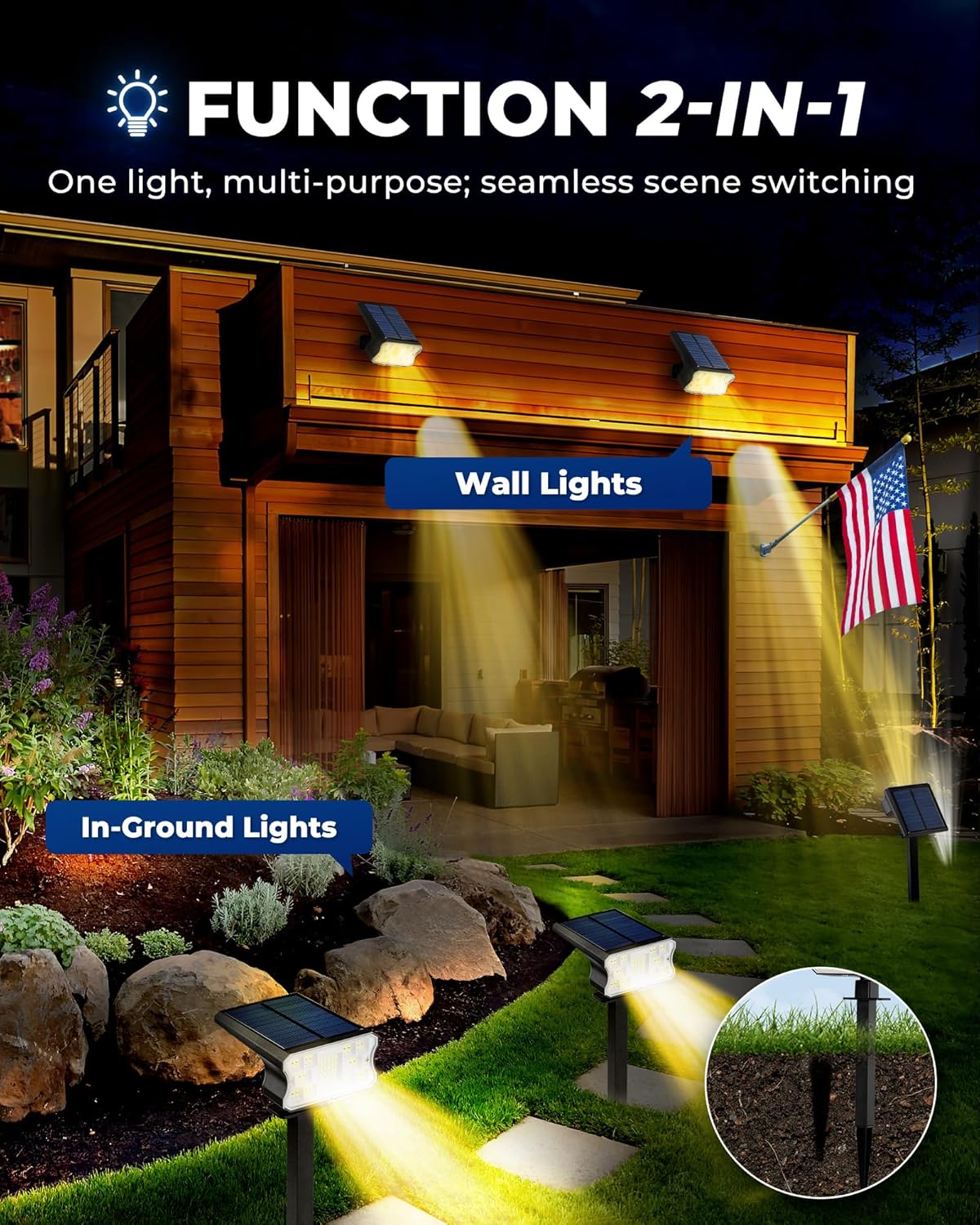 HGGH_Solar_Lights_Outdoor_Waterproof_IP67,_60_LED_3_Lighting_Modes_Solar_Spot_Lights_Outdoor_for_Yard_Garden_Pathway_Landscape,_Auto_On/Off,_Function_2_in_1(Warm_White,_4_Pack)