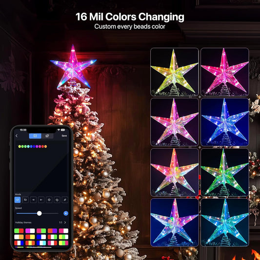 10”_Lighted_Christmas_Tree_Topper_Star,_Foldable_Christmas_Topper_Star_with_DIY_Colors_Changing,_Smart_App,_Music_Sync,_Timer,_Xmas_Treetop_Decorations，Iridescent_Decoration_with_10_RGB_LED_Lights