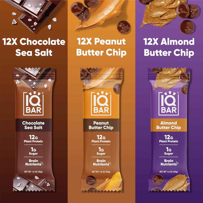 IQBAR Clean Plant Protein Bars - Keto, Vegan, High Fiber, Gluten and Dairy Free, Low Sugar Snack - Brain and Body Nutrients for Focus, Energy, Meal Replacement