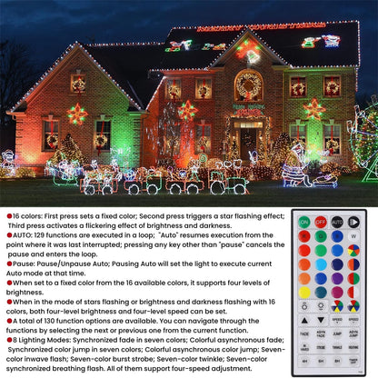 HOME_LIGHTING_66ft_Christmas_Decorative_Mini_Lights,_200_LED_RGB_Changing_8_Functional_Green_Wire_Fairy_Halloween_Lights_with_Remote_Timer,_Plug_in_Indoor_Outdoor_Xmas_Wedding_Party_Decor