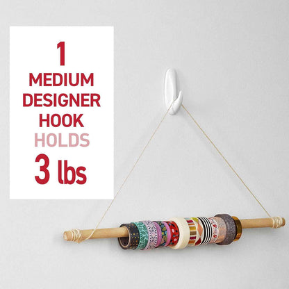Command Medium Designer Hooks, Damage-Free Hanging Wall Hook with Adhesive Strips, No Tools Great for Hanging, Organization and Storage, Holds up to 3 lb
