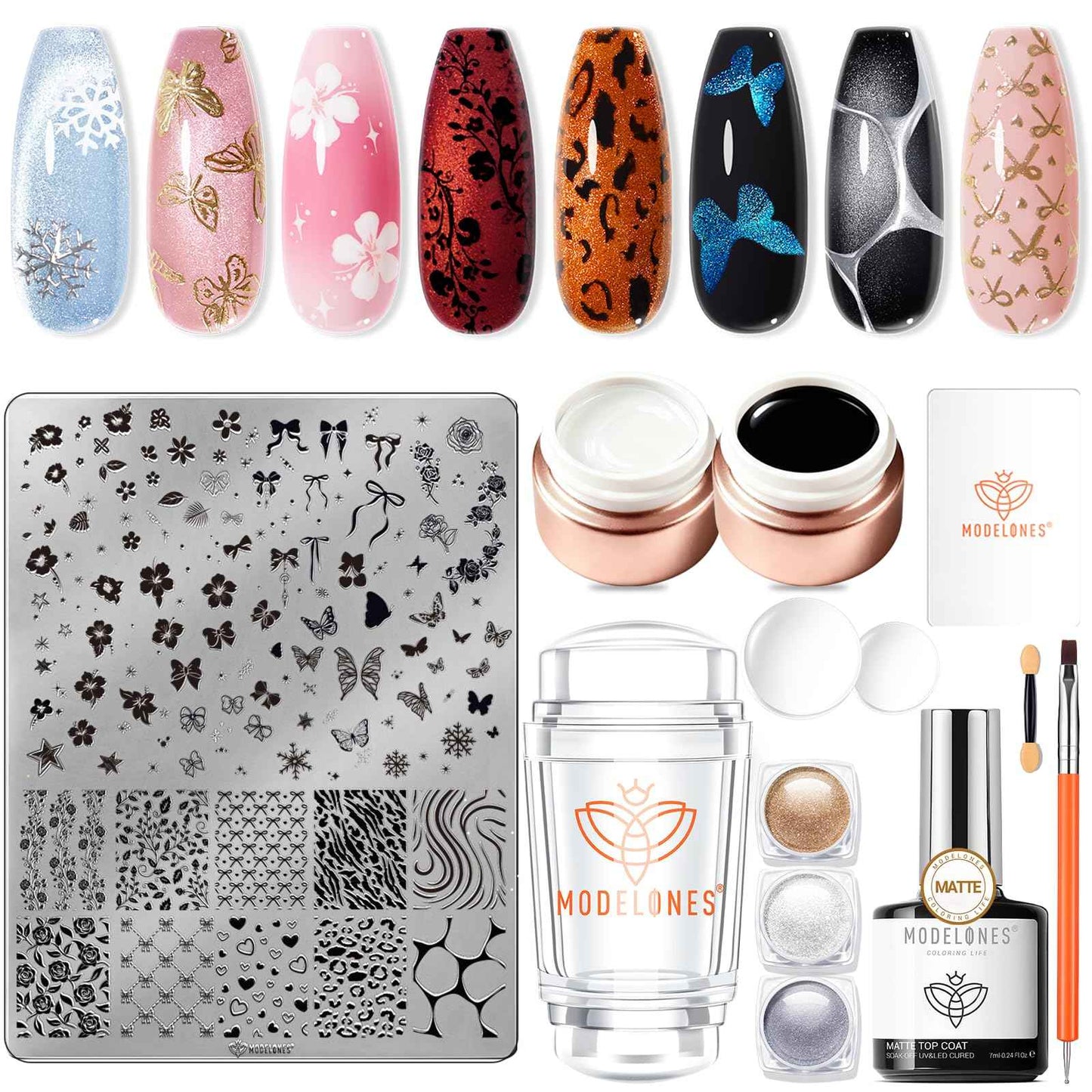 modelones 32 PCS Gel Nail Polish Set, 28 Colors Gel Polish with No Wipe Base Coat, Glitter & Glossy & Matte Top Coat Black Brown Red Purple Soak Off LED Nail Art Kit Salon at Home