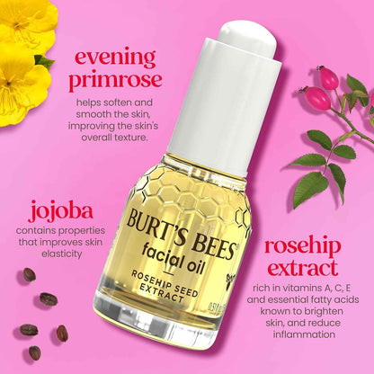 Burt's Bees Gua Sha Face Oil With Rosehip Seed Extract, Reduces Appearance of Fine Lines and Wrinkles, Use with Ice Roller & Facial Tools, Natural Origin Skin Care