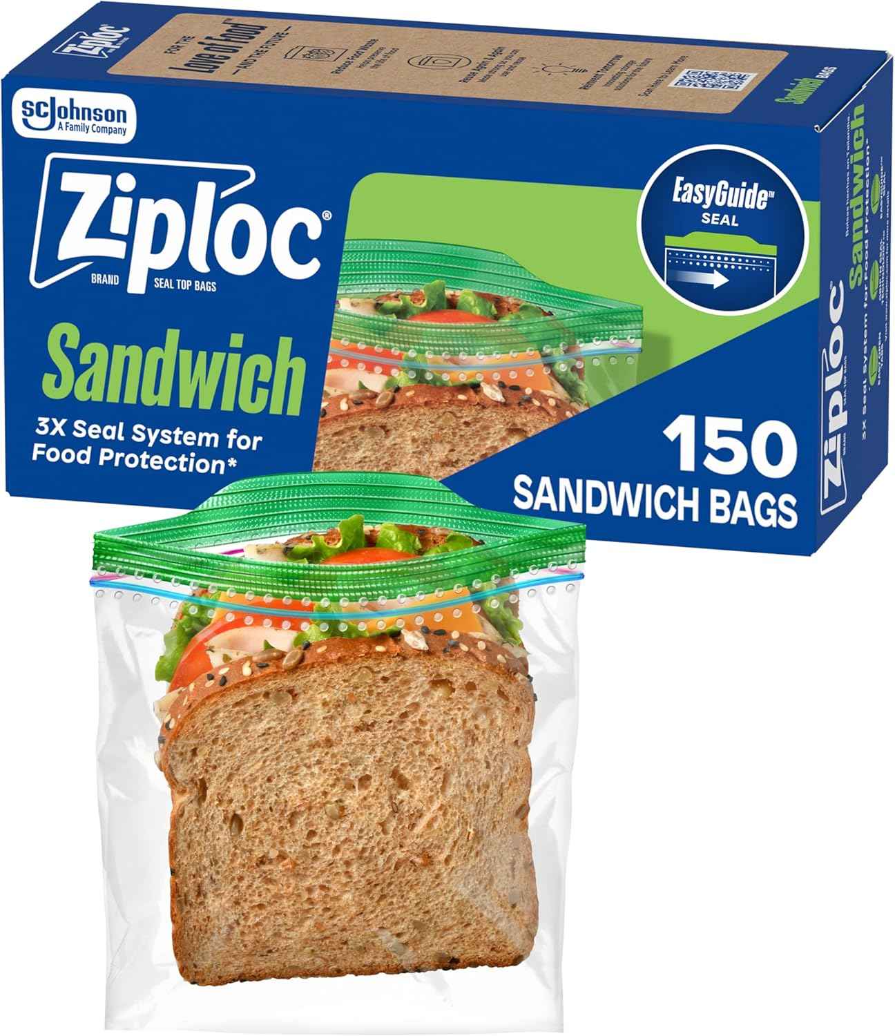 Ziploc Sandwich Bags, Pack of 150, 16.5 cm x 14.9 cm