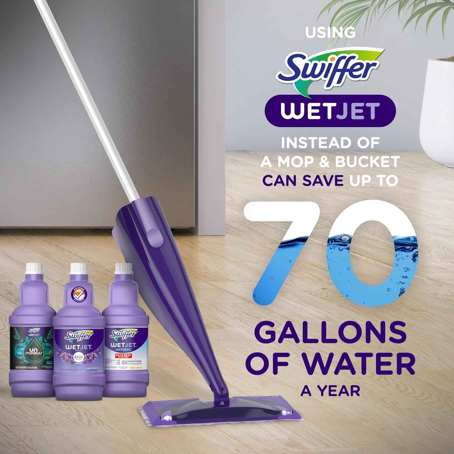 Swiffer WetJet Multi-Purpose and Hardwood Liquid Floor Cleaner Solution Refill, with Gain Scent,