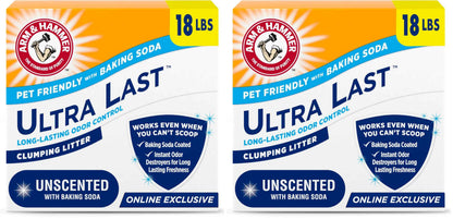 ARM & Hammer Ultra Last Clumping Cat Litter Unscented MultiCat 18 Lbs. Pet Friendly with Baking Soda Odor Control Litter
