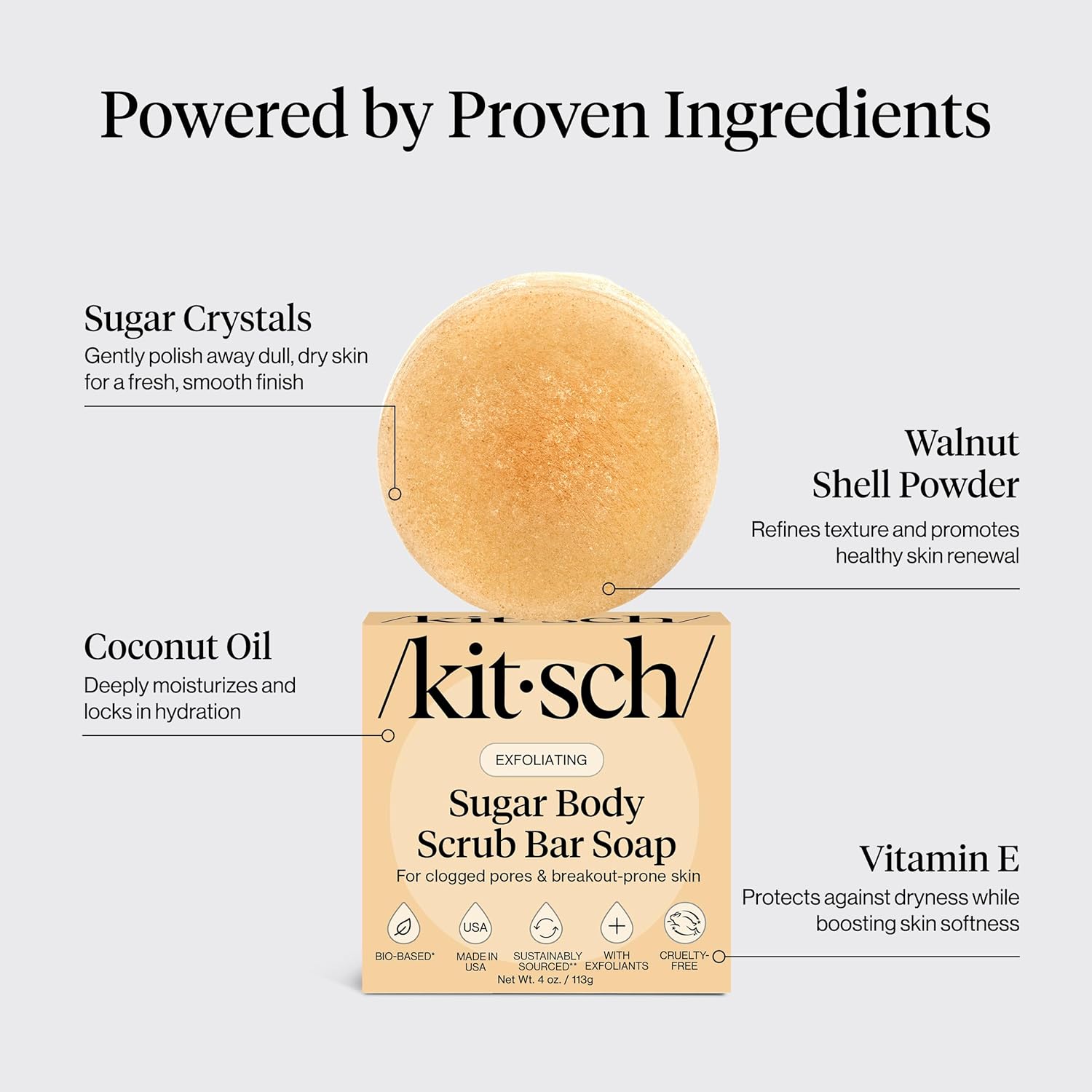 Kitsch_Exfoliating_Sugar_Body_Scrub_Bar_Soap_–_Polishing_Soap_Bar_with_Granules,_Walnut_Shell_&_Coconut_Oil_–_Hydrating_Exfoliating_Body_Scrub_for_Smooth,_Glowing_Skin_Care_–_Made_in_the_USA_-_4_oz
