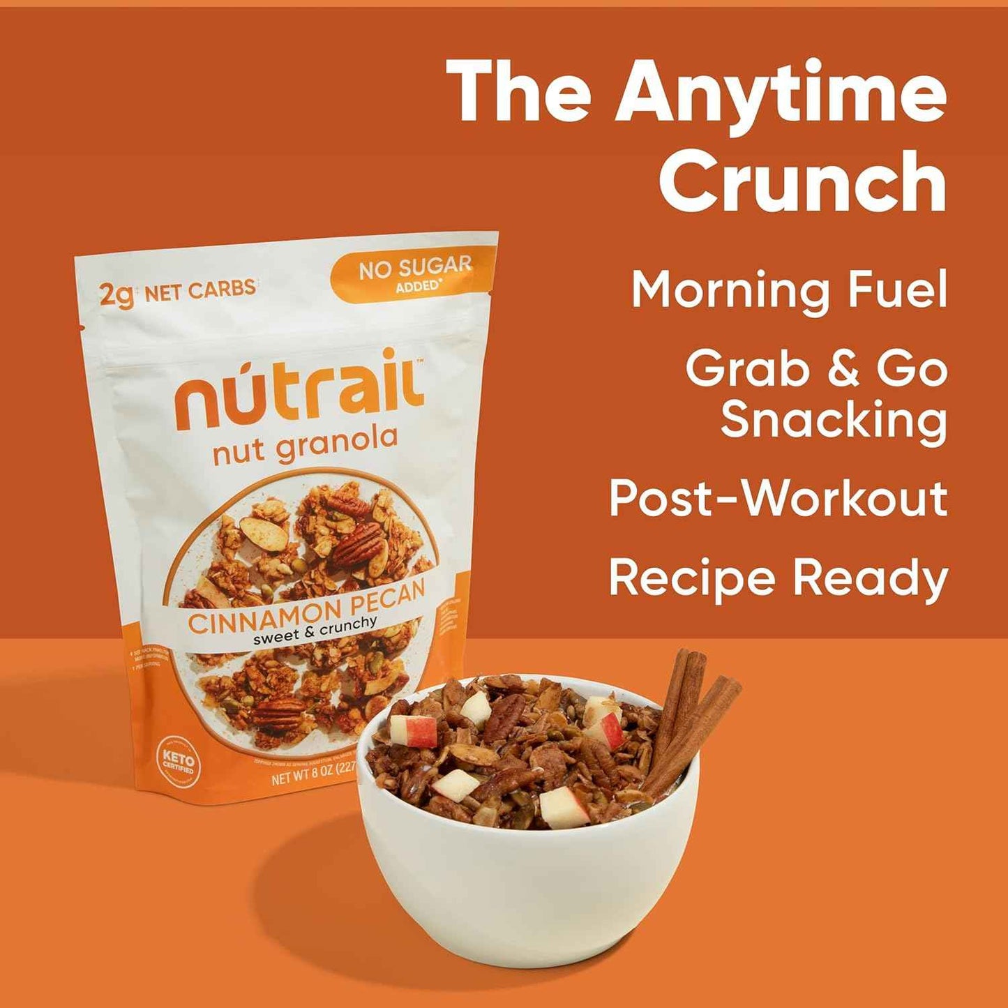 NuTrail Nut Granola Cereal, Cinnamon Pecan, No Sugar Added, Gluten Free, Grain Free, Keto, Low Carb, Healthy Breakfast 8 oz