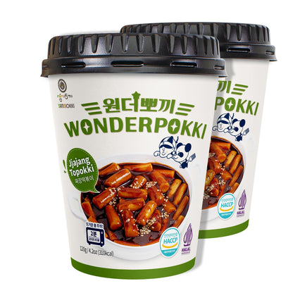Wonderpokki Instant Tteokbokki Cup - Korean Rice Cake, Spicy &amp;amp; Sweet Flavor (Pack of 2) - Deliciously Authentic, Quick and Easy Korean Tteokbokki (Jjajang)