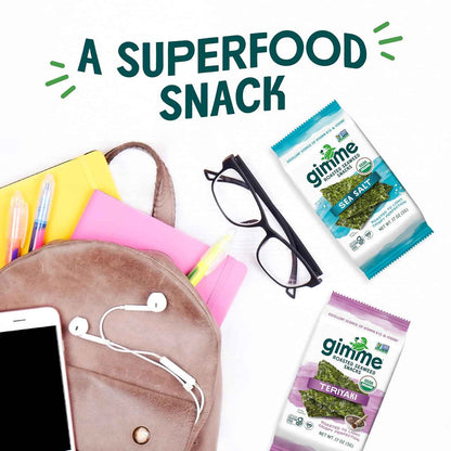Gimme Seaweed Organic Premium Roasted Seaweed Snacks, Teriyaki, 20 Count, Keto, Vegan, Gluten-Free, Great Source of Omega3s and Iodine, Healthy On-The-Go Snack for Kids and Adults