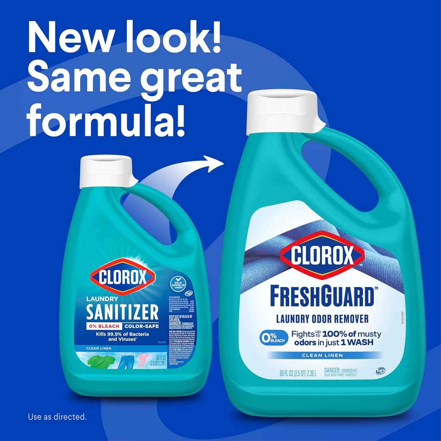 Clorox FreshGuard Laundry Odor Remover, 0% Bleach, Clean Linen, 80 Fl Oz., Pack of 2 (Pack May Vary)