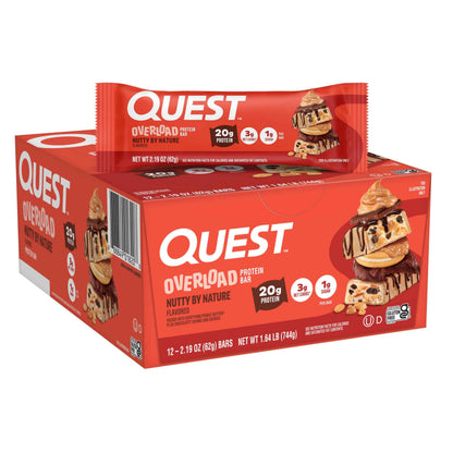 Quest Nutrition Overload Protein Bars, 20g Protein, 1g Sugar, 3g Net Carbs, Gluten Free, 12 Count