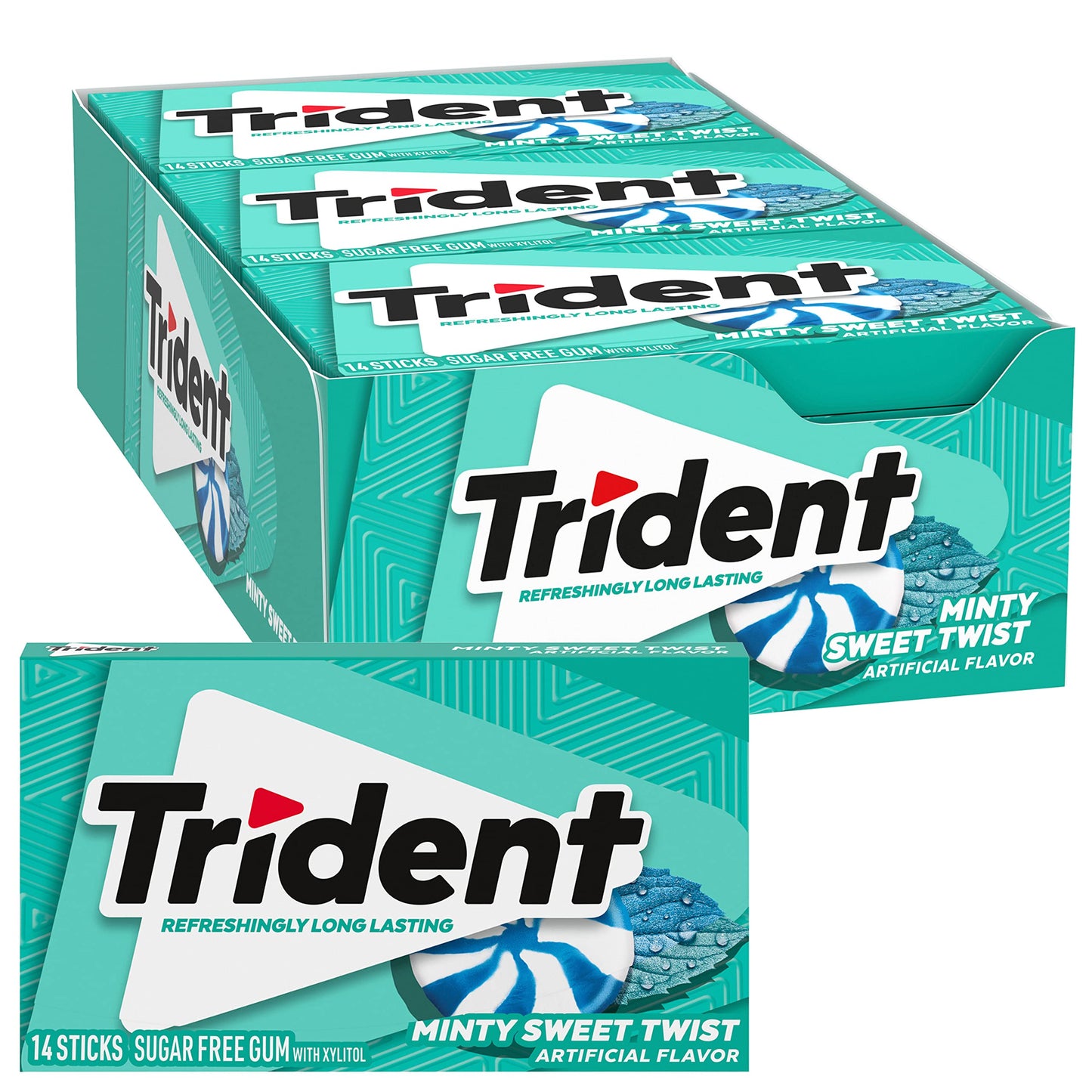 Trident Minty Sweet Twist Sugar-Free Chewing Gum, 12 Packs of 14 Pieces (168 Total Pieces)