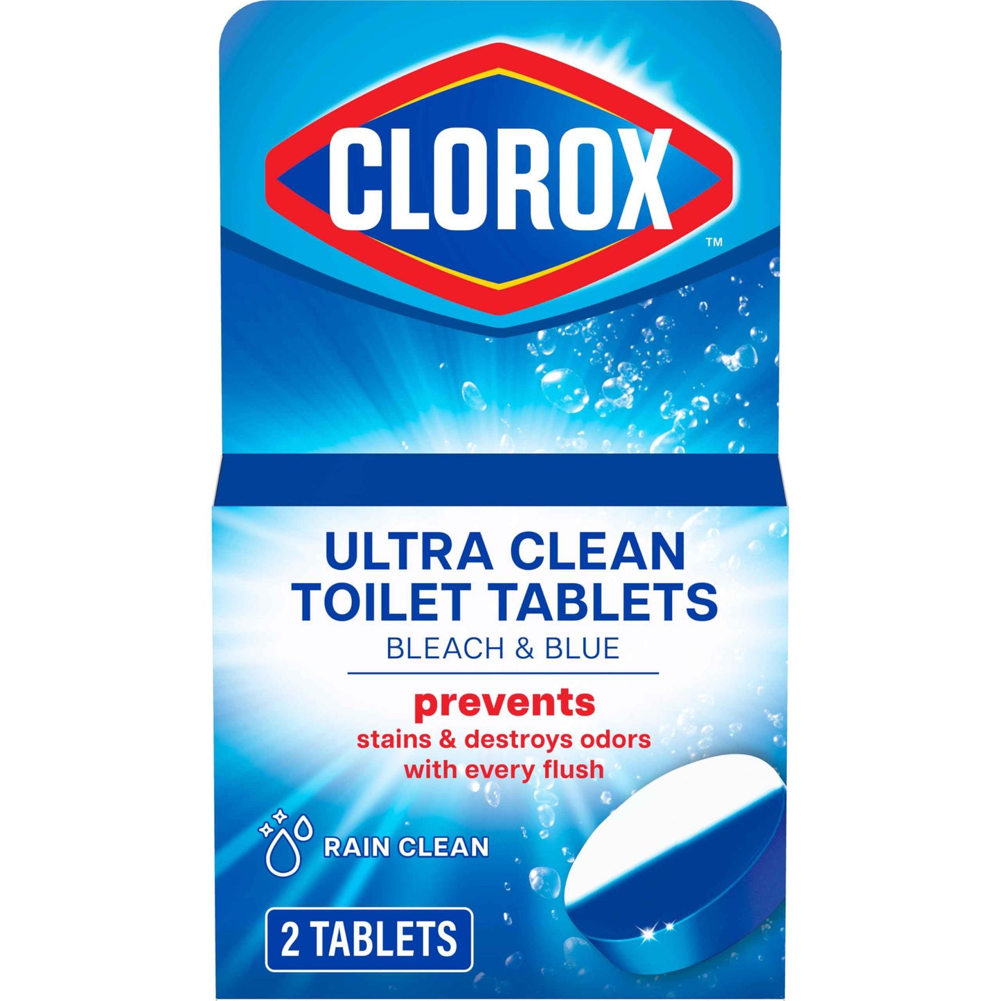 Clorox Ultra Clean Toilet Tablets Bleach & Blue, Rain Clean Scent, 2.47 Ounces Each