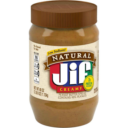 Jif Natural Creamy Peanut Butter Spread – Contains 90% Peanuts, 40 Ounces