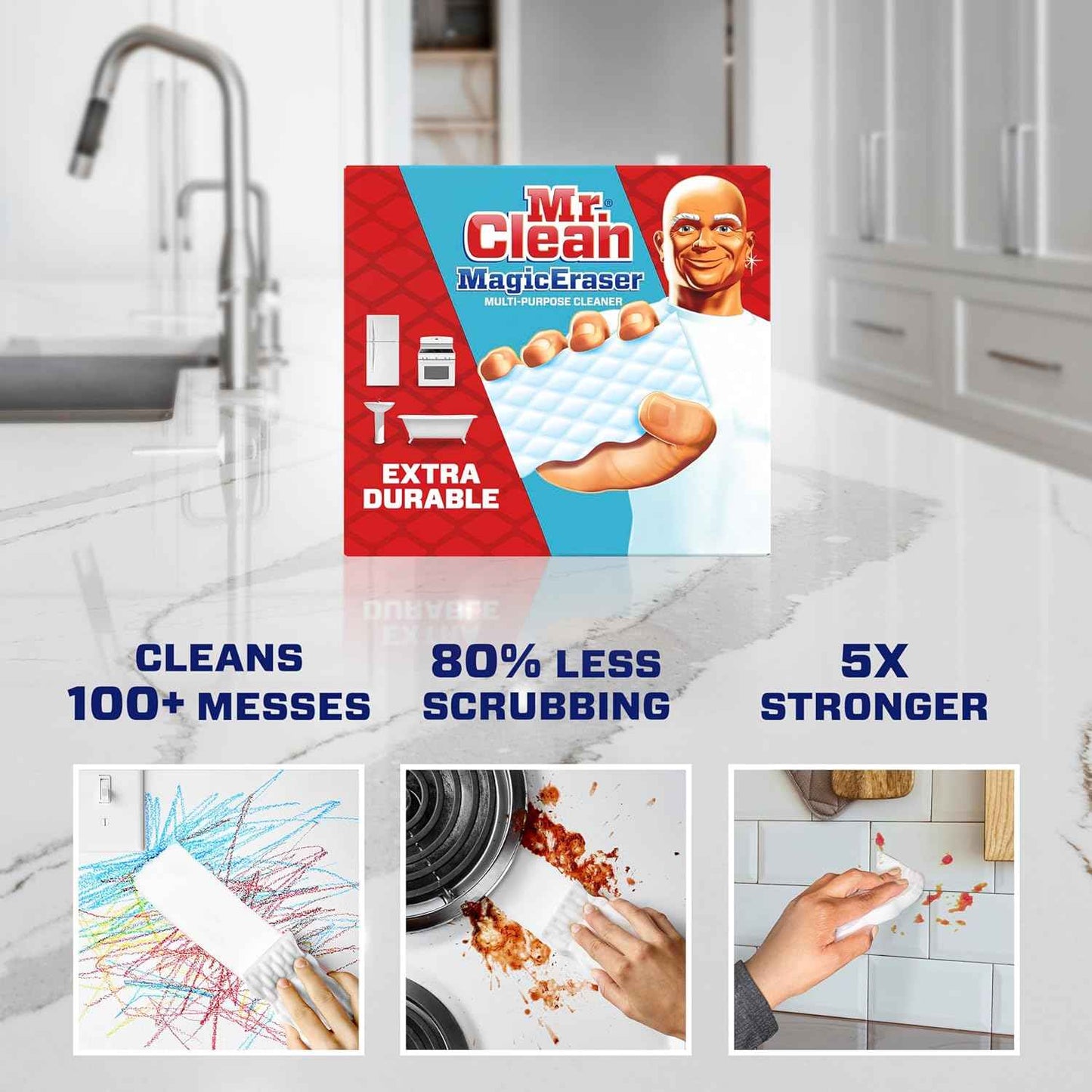 Mr. Clean Magic Eraser Sponge, All Purpose Cleaner, Cleaning Scrubber, Wall, Sneaker, Kitchen, Bathroom, Shower Cleaner, Cleaning Supplies, Melamine Sponge, Cleaning Pads, Extra Durable
