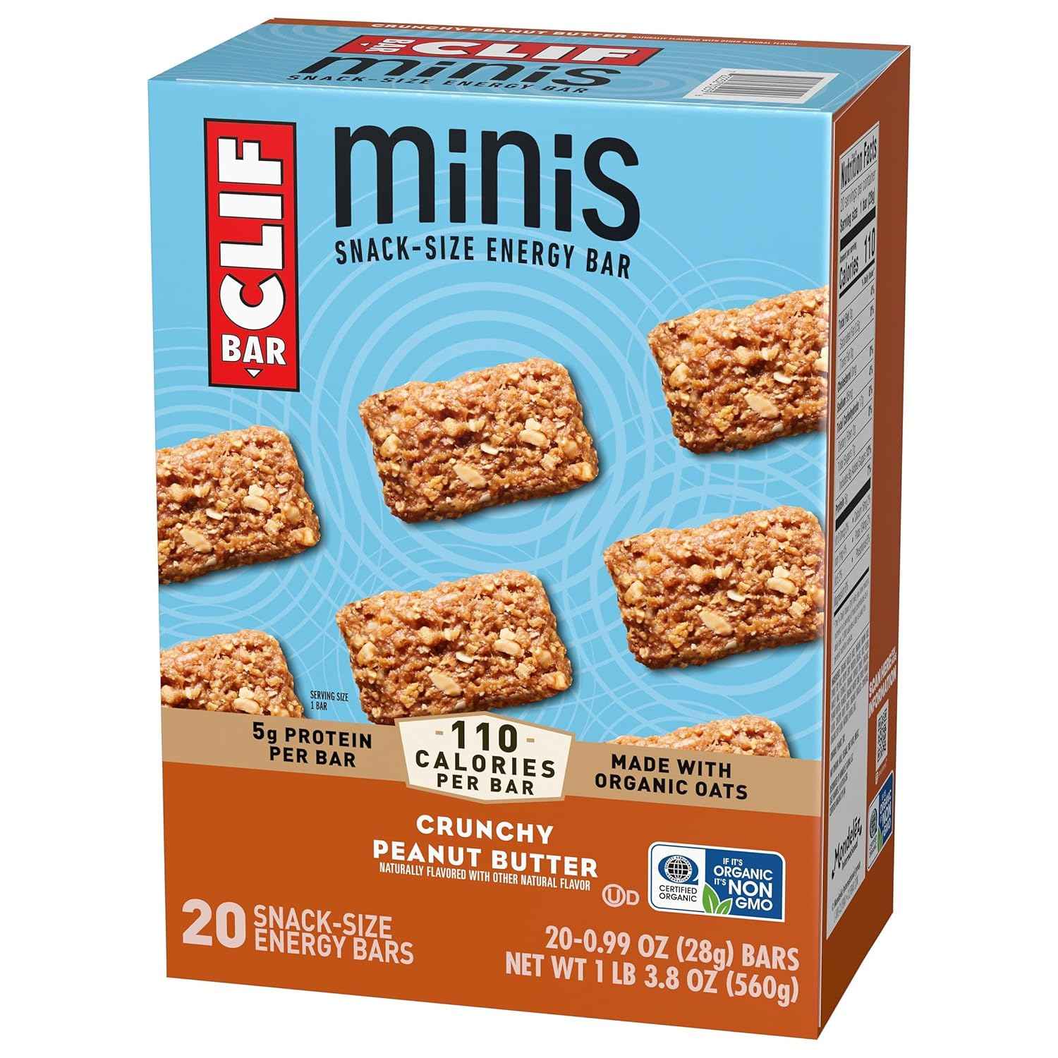 CLIF BAR Minis - Crunchy Peanut Butter - Made with Organic Oats - 5g Protein - Non-GMO - Plant Based - Snack-Size Energy Bars - 0.99 oz