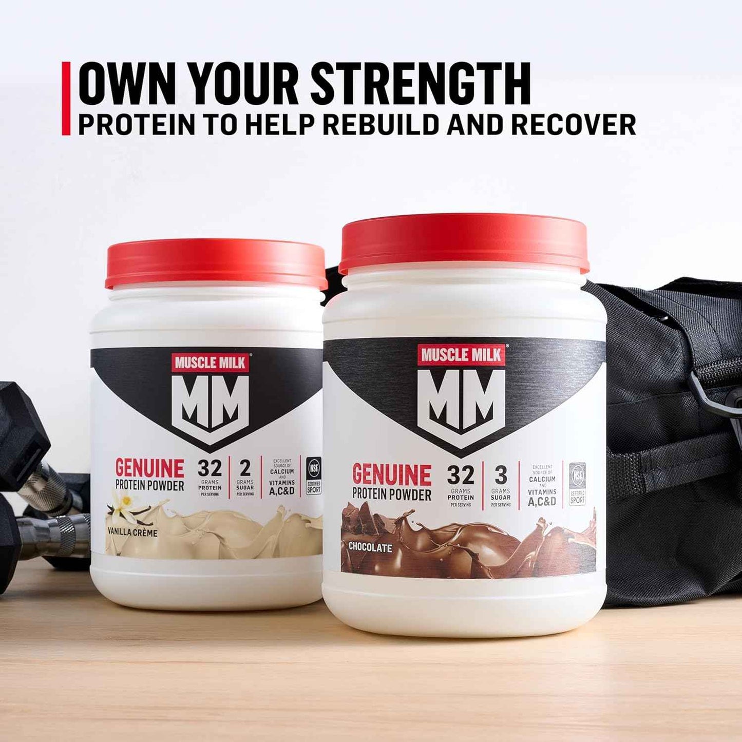 Muscle Milk Genuine Protein Powder, 32g Protein, 2g Sugar, Calcium, Vitamins A, C & D, NSF Certified for Sport, Energizing Snack, Packaging May Vary