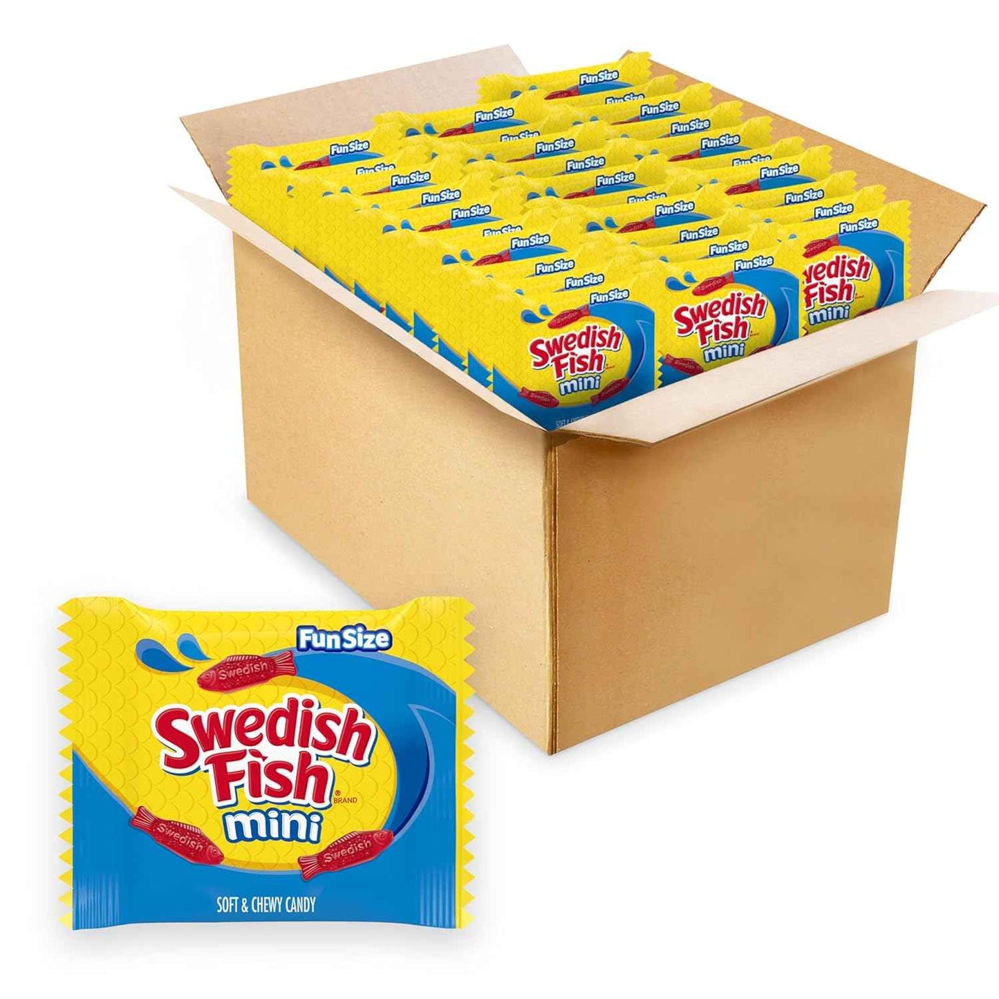 SWEDISH FISH Mini Soft & Chewy Gummy Candy, Bulk Candy, 140 Snack Packs