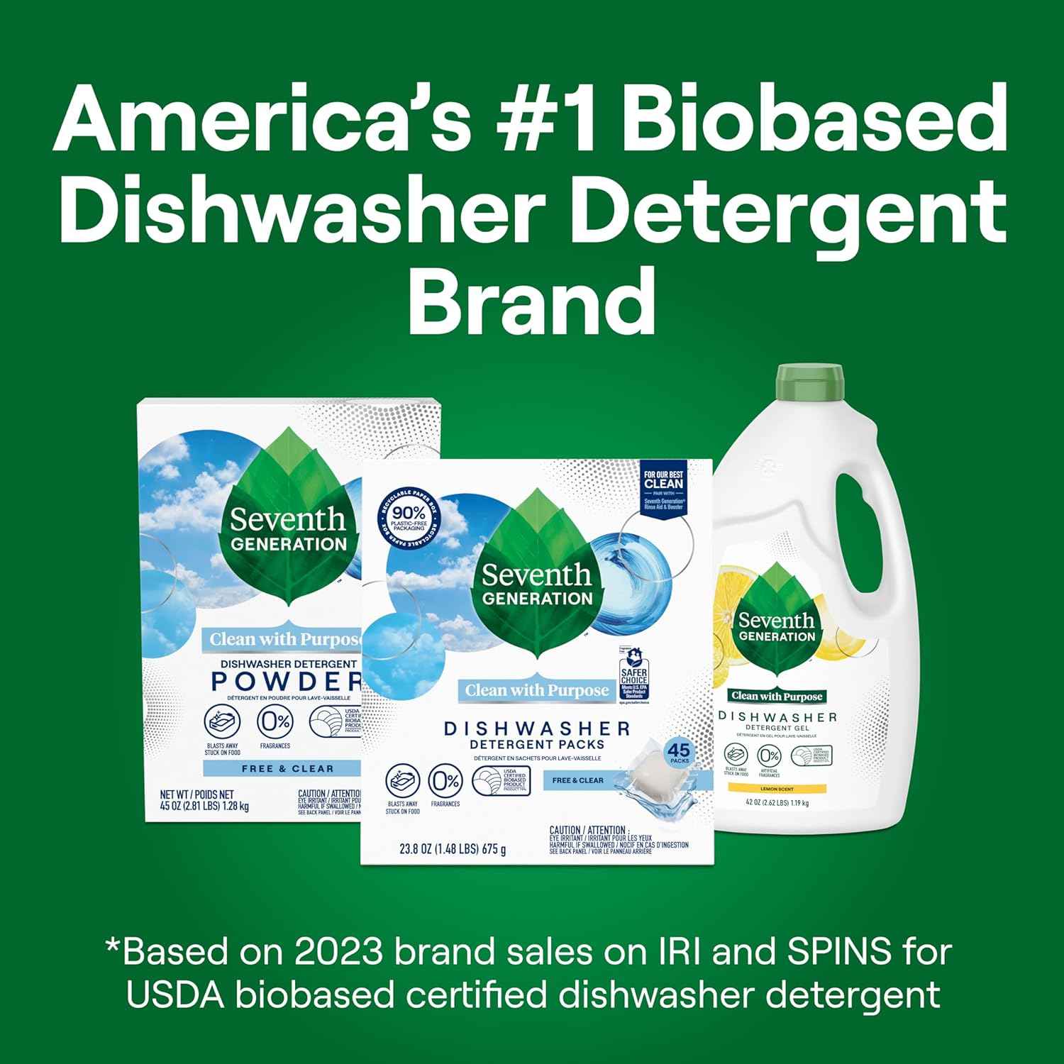 Seventh Generation Dishwasher Detergent Packs, Plant Powered Cleaning, Fights Greasy Reside & Stuck-On Food For Sparkling Dishes, Fragrance-Free & Septic Safe