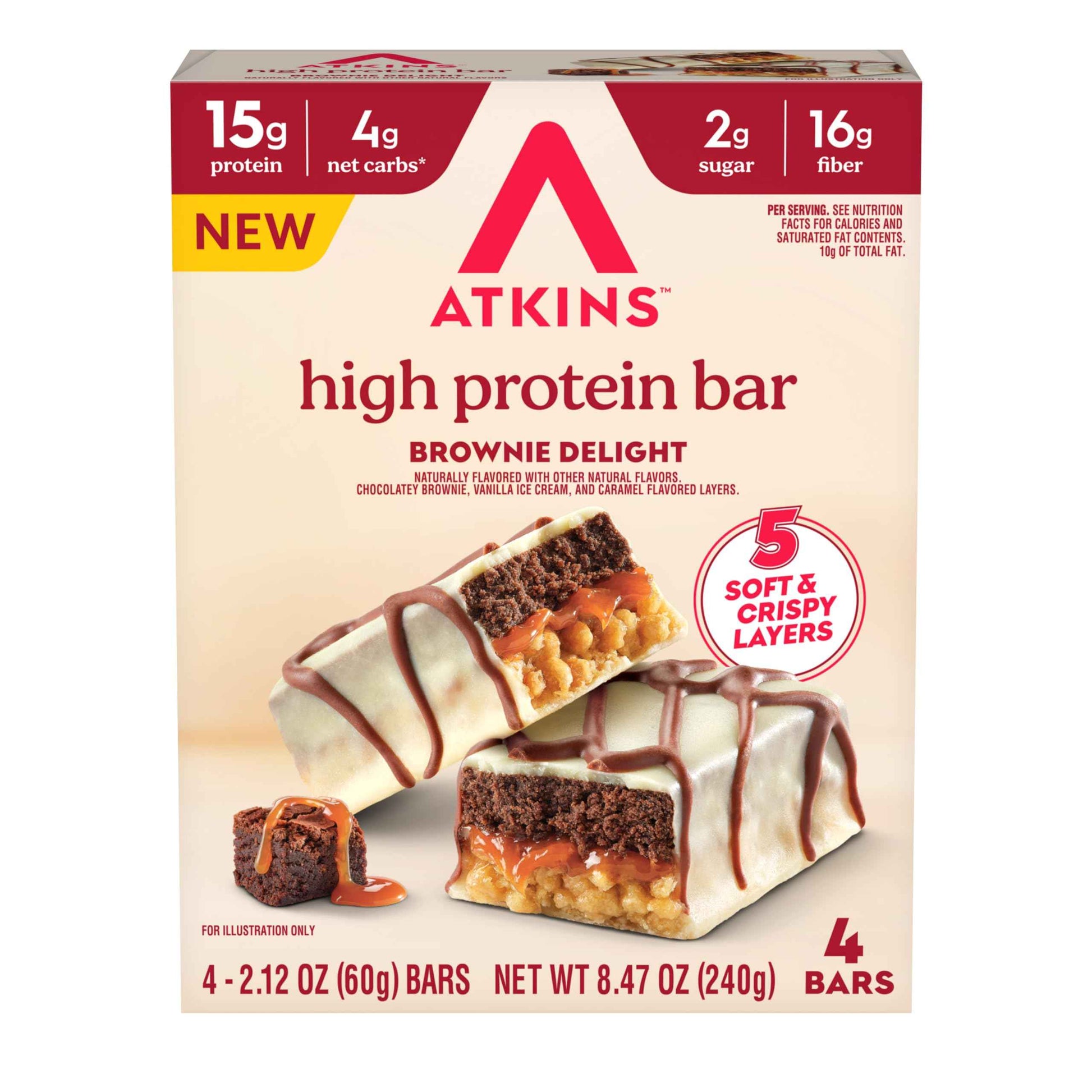 Atkins High Protein Bars, 15g of Protein, 4g Net Carbs, Keto Protein Bars, Low Sugar
