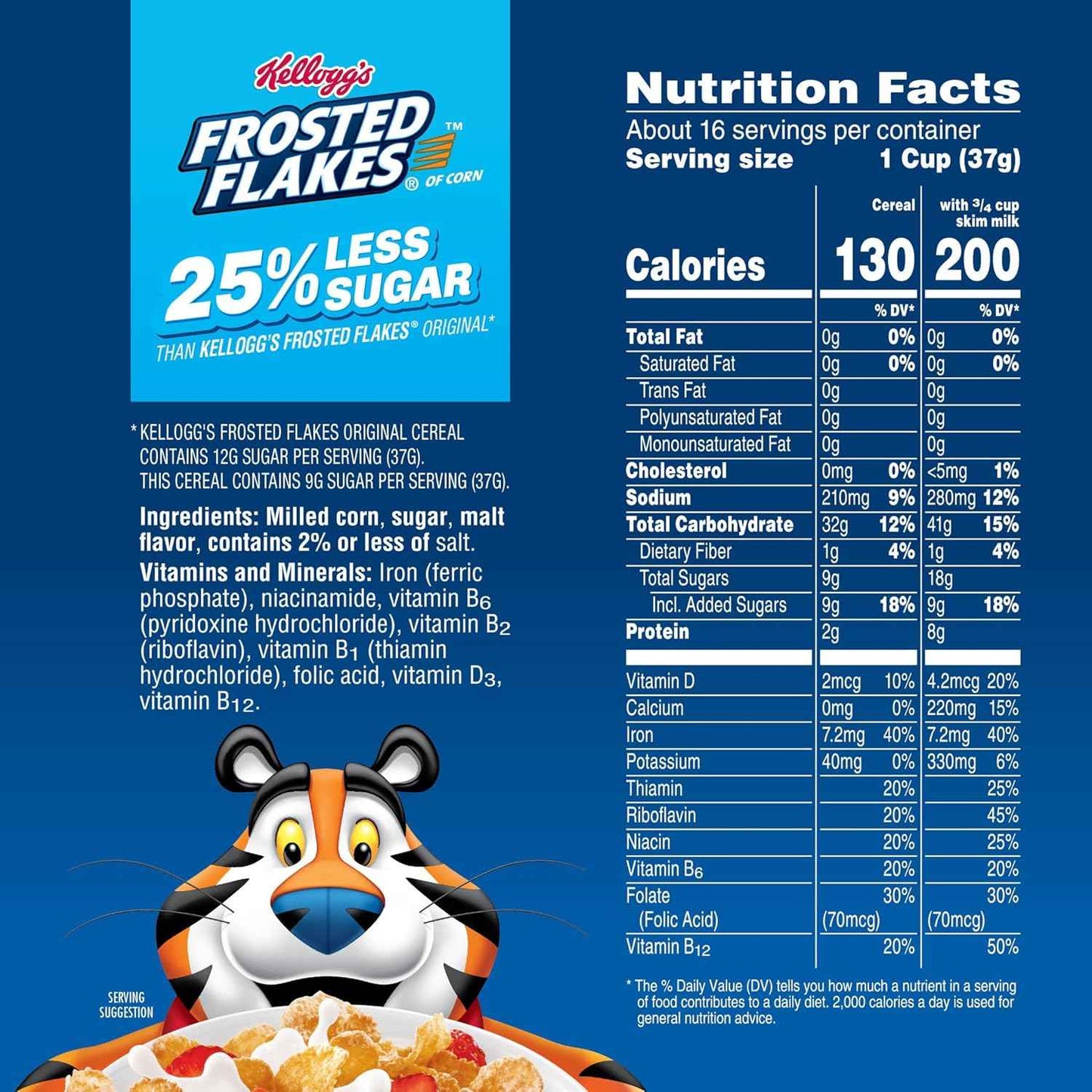 Kellogg's Frosted Flakes 25% Less Sugar Breakfast Cereal, Family Size