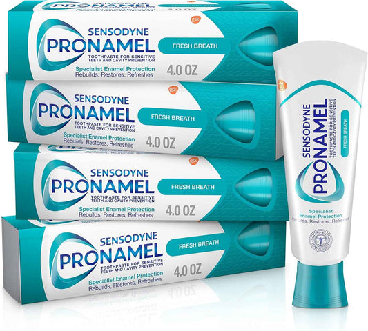 Sensodyne Pronamel Fresh Breath Enamel Toothpaste for Sensitive Teeth and Cavity Protection, Fresh Wave - 4 oz (4 Pack)