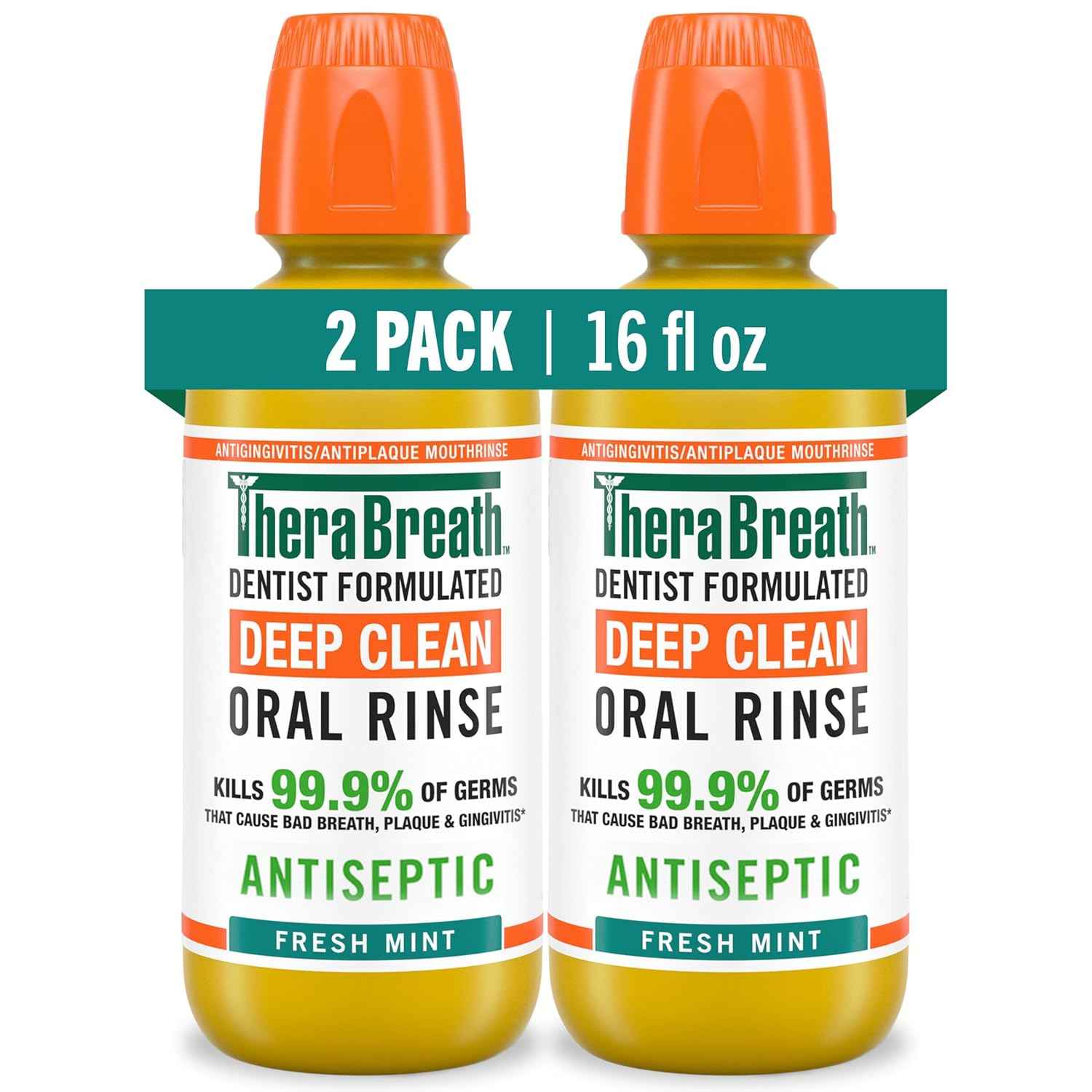 TheraBreath Deep Clean, Antiseptic Benefits, Fresh Mint Flavor, Dentist Formulated, Alcohol Free, 16 fl oz (Pack of 2)