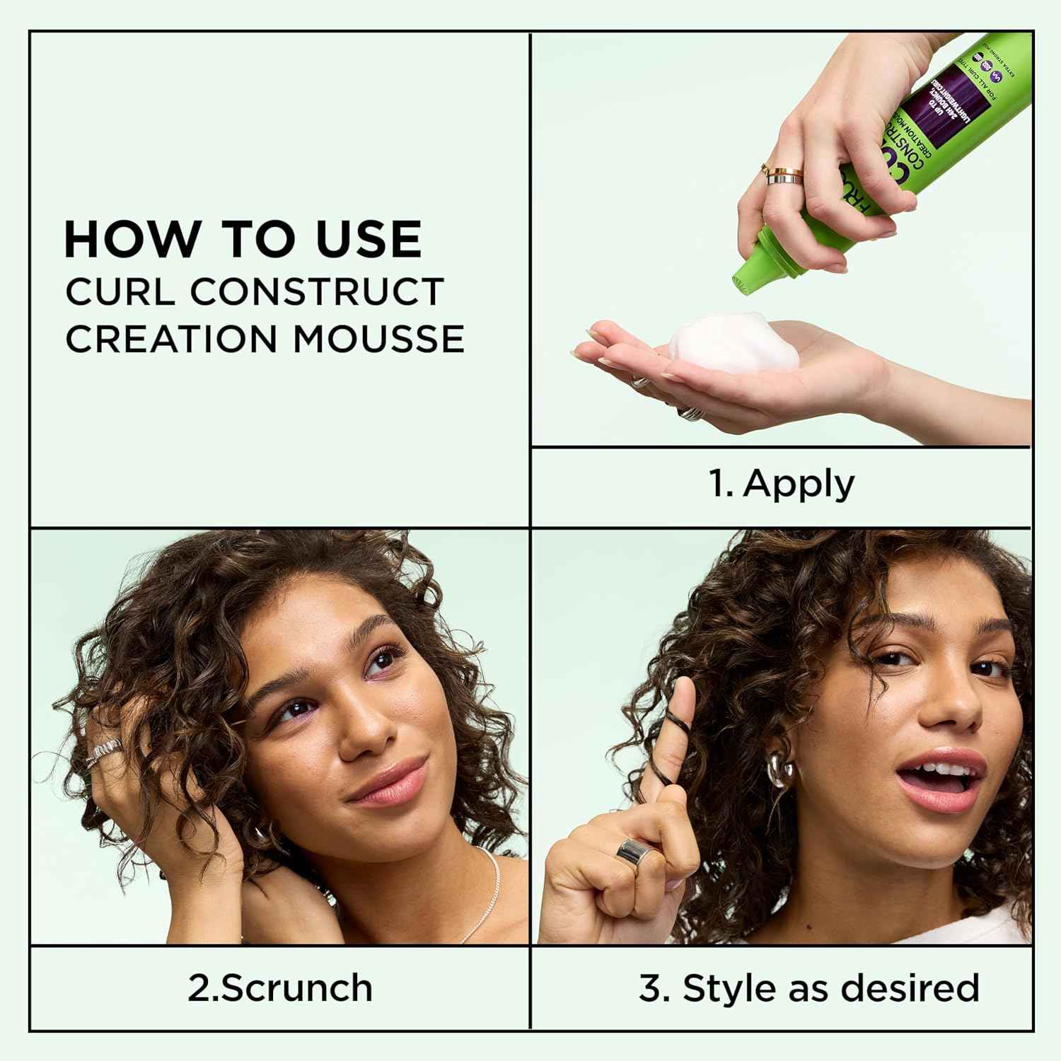 Garnier Fructis Curl Construct Creation Mousse, Curl Activator Provides Frizz Control, Long-Lasting Hold, and No Weigh-Down for Curly, Wavy, and Coily Hair