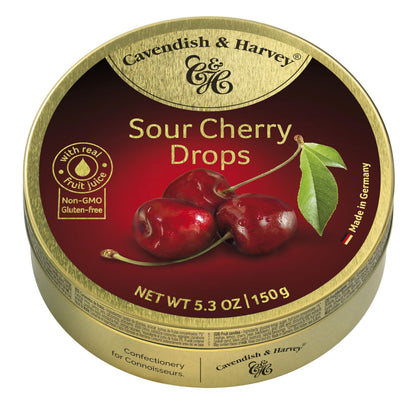 Cavendish &amp;amp; Harvey | Sour Cherry Hard Candy Drops | 5.3 Ounce Tin