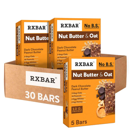 RXBAR Nut Butter and Oat Protein Bars, Protein Snacks, Snack Bars, Dark Chocolate Peanut Butter