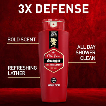 Old_Spice_Refreshing_Body_Wash_for_Men,_3X_Defense,_24/7_Shower_Fresh_with_Long_Lasting_Scent,_Red_Collection,_Swagger_with_Cedarwood_Scent,_24_oz_(Pack_of_4)